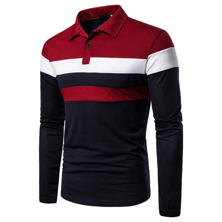 Men's Long Sleeve Polo Shirt with Modern Block Stripes Lisslune