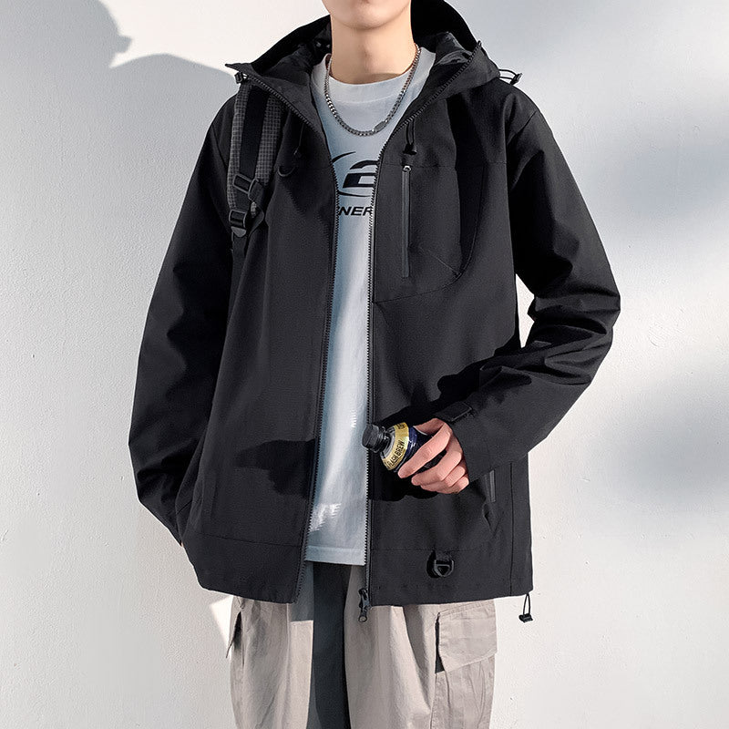 Men's Waterproof Outdoor Jacket with Adjustable Hood and Numerous Zippered Pockets Lisslune