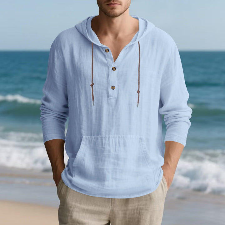 Men's casual hoodie with button placket and practical kangaroo pocket Lisslune