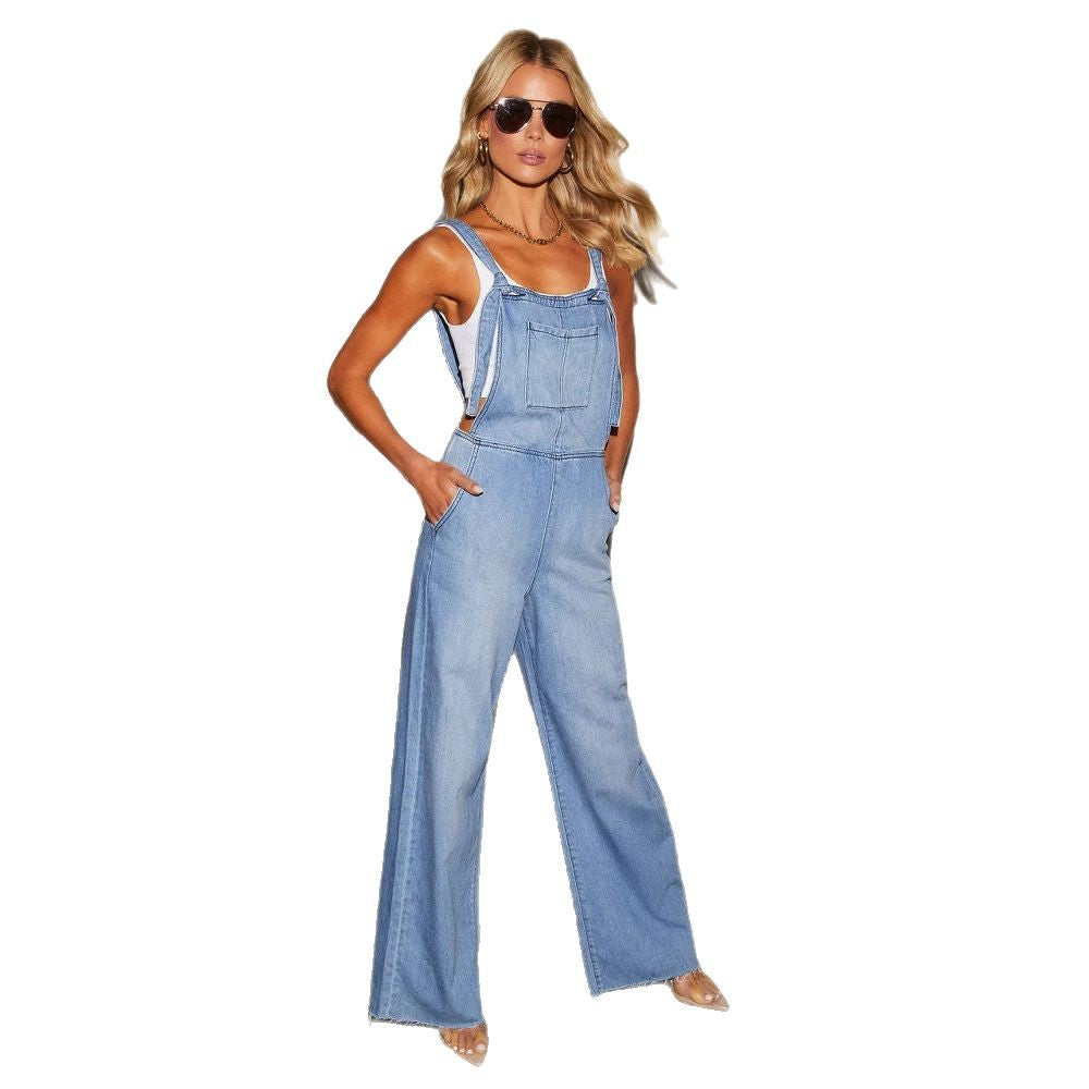 Women’s wide-cut denim overalls with stylish side pockets and casual fit Lisslune