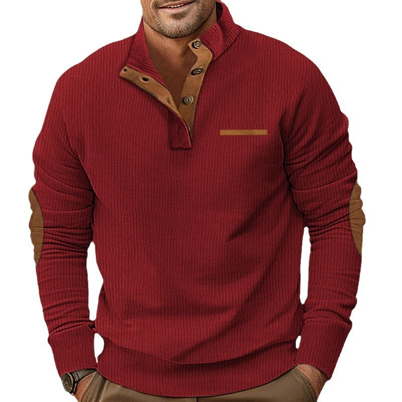 Men's coarse structured stand collar sweater with practical buttons Lisslune