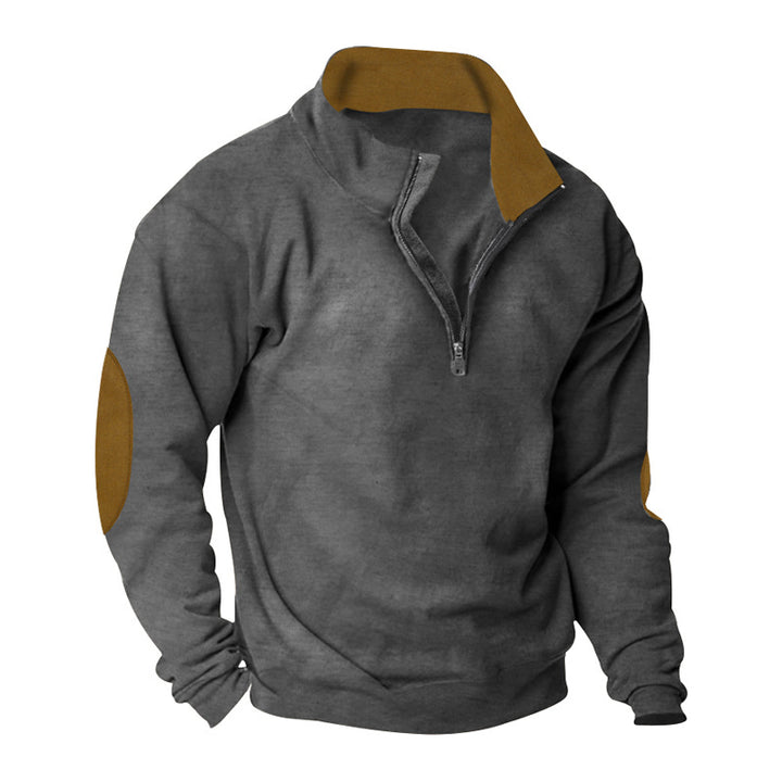 Men's Fleece Sweatshirt with Stand-up Collar and Stylish Contrast Sleeves Lisslune