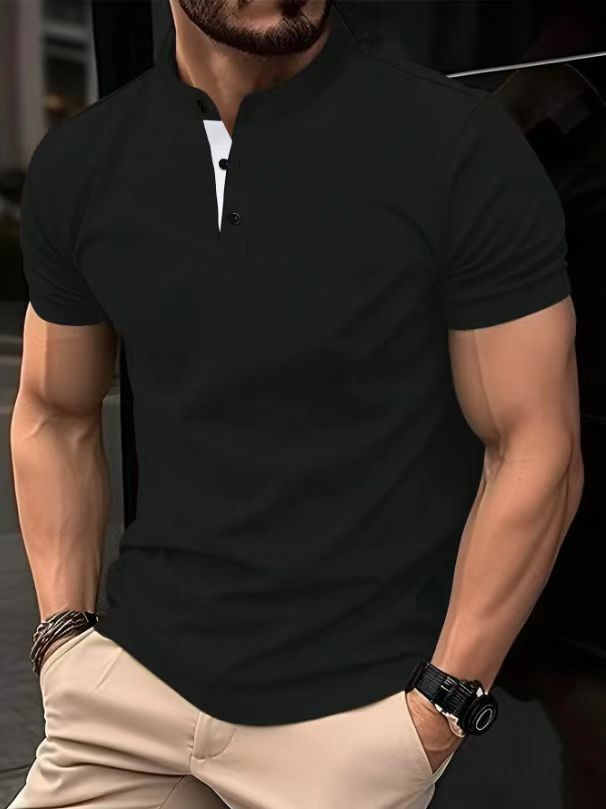 Men's elegant short-sleeve polo shirt with standing collar and button placket Lisslune