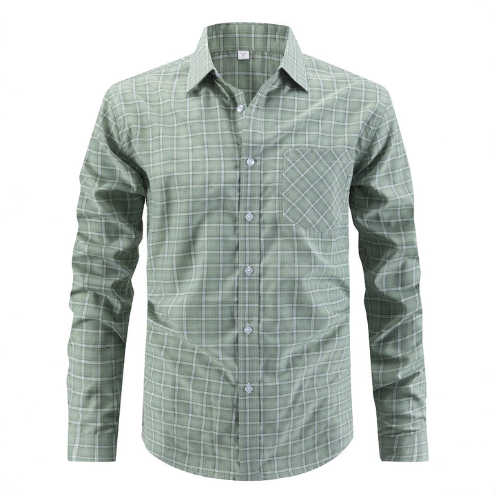 Men's Modern Long Sleeve Shirt with Classic Check Pattern and Chest Pocket Lisslune