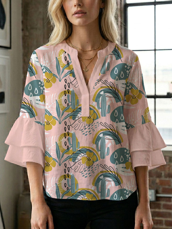 Women's blouse shirt with voluminous sleeves and creative print design Lisslune