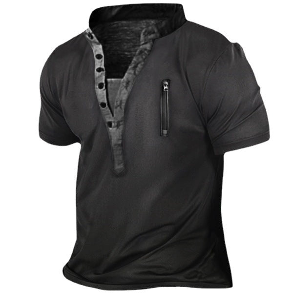 Men's short-sleeve shirt with creative stand-up collar and practical zip pocket Lisslune