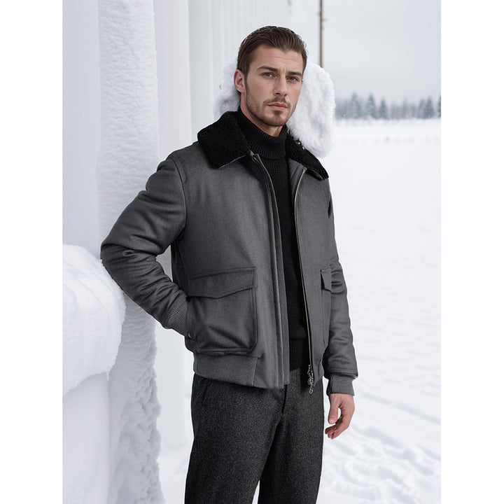 Men's bomber jacket with fleece collar and practical pockets Lisslune