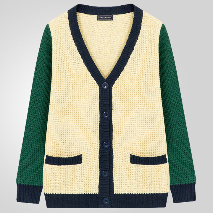 Men's Casual Cardigan in Modern Waffle Pattern with Contrast Sleeves and Practical Pockets Lisslune