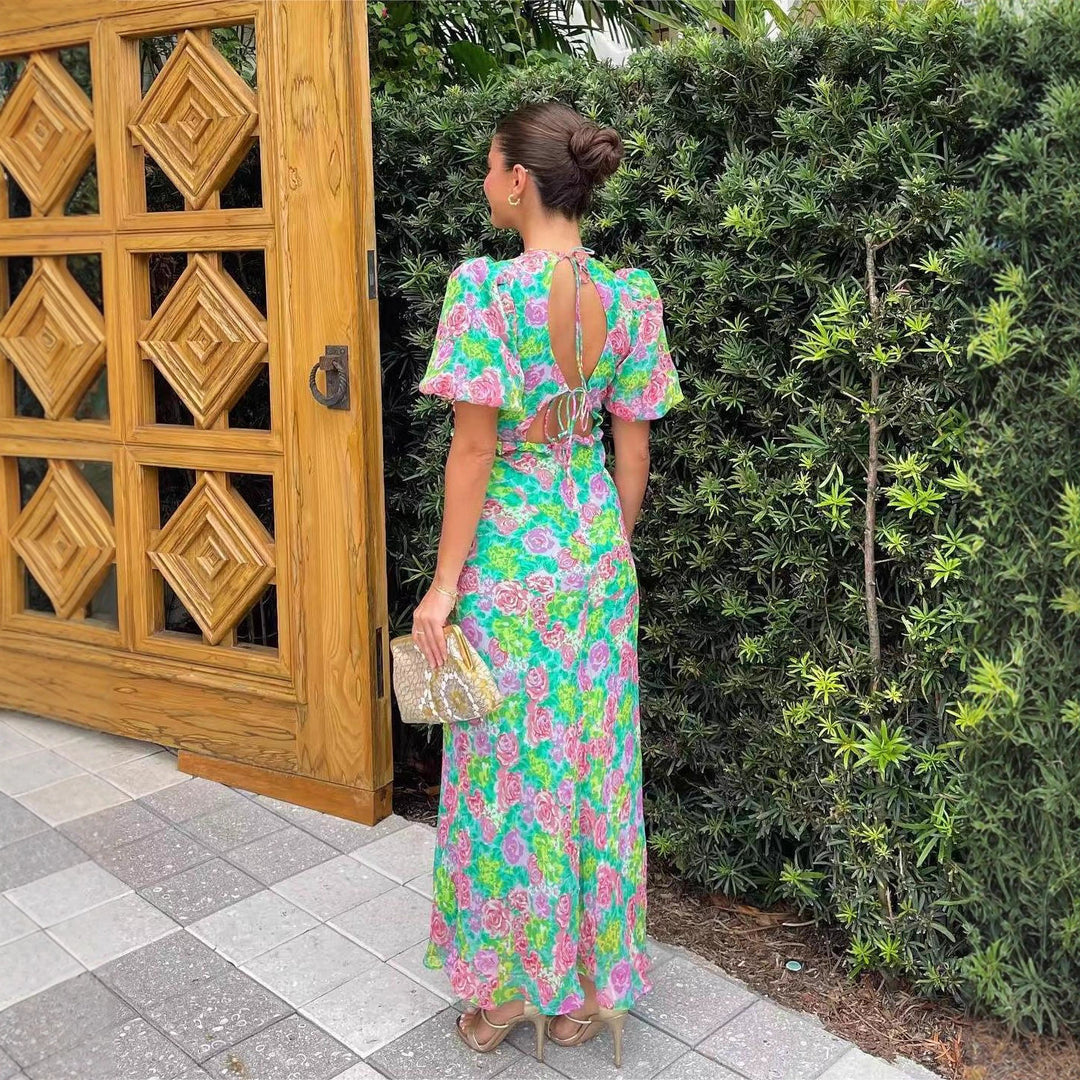 Women’s maxi dress with romantic floral design and flowing cut Lune London