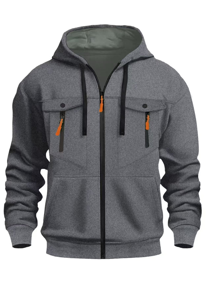 Men's Sporty Hooded Jacket with Practical Zip Pockets Lisslune