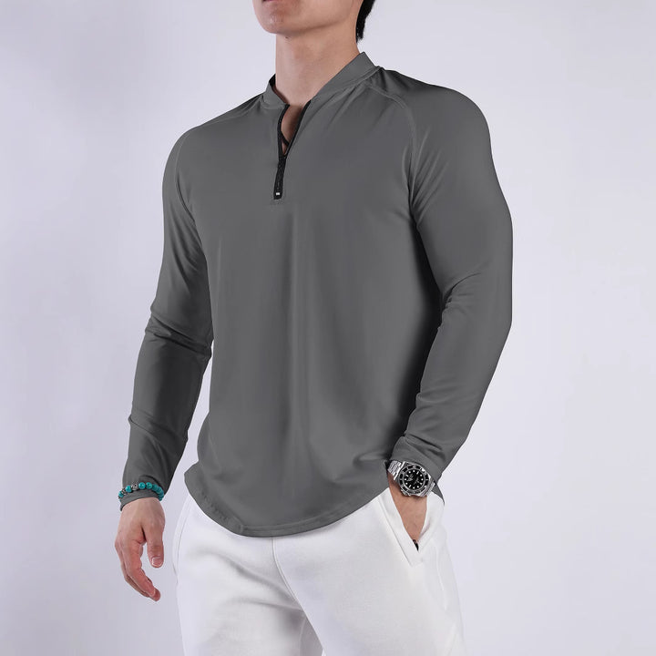 Men's Sporty Long Sleeve Top with Half Zipper and Breathable Material Lisslune