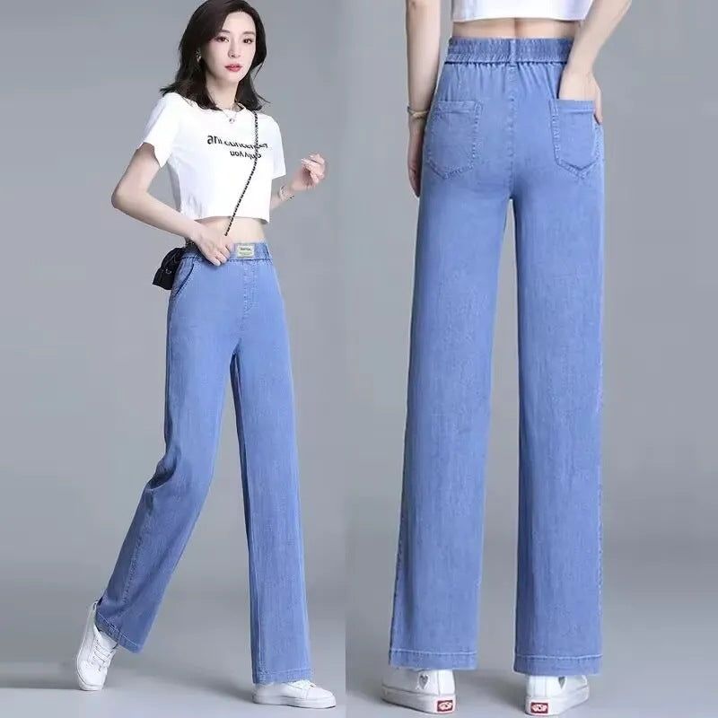 Women's Loose Jeans with Elastic Waistband and Practical Pockets Lisslune