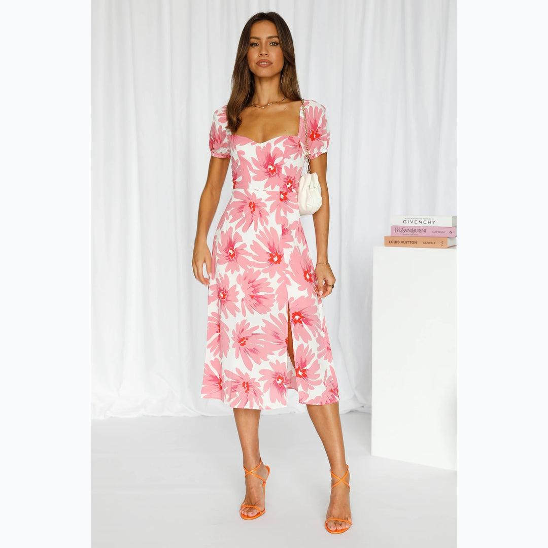 Women’s midi dress with ruffled sleeves and flowing fabric Lune London