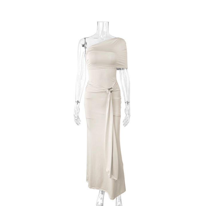 Damen Elegantes One-Shoulder Maxikleid mit figurbetonendem Schnitt und verspieltem Bindeband Lisslune