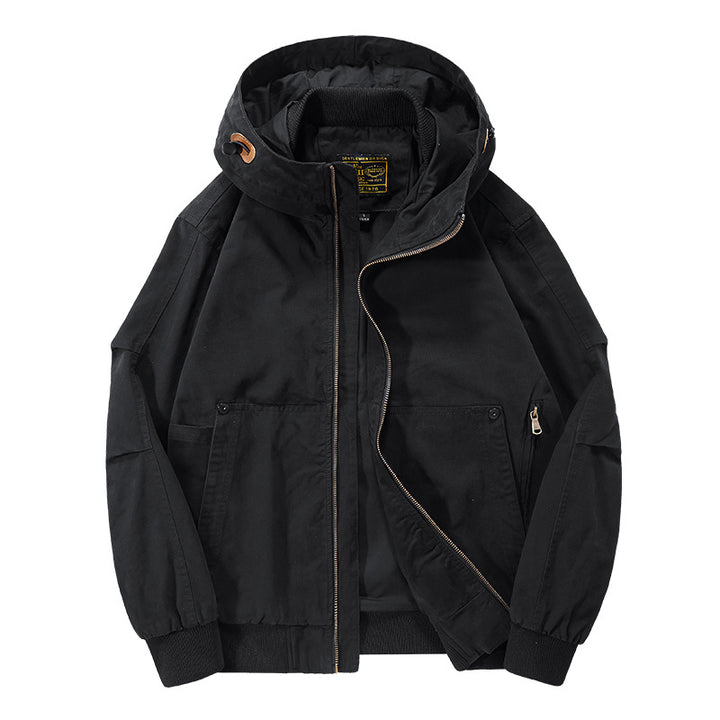 Men's Casual Transitional Jacket with Functional Pockets and Adjustable Hood Collar Lisslune