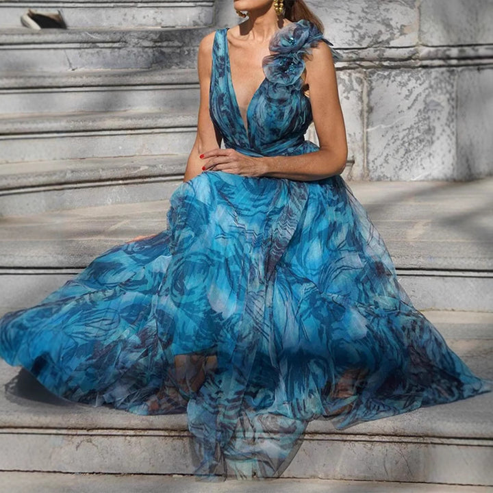 Ladies Elegant Maxi Dress with Delicate Ruffle Details and Opaque Chiffon Lisslune