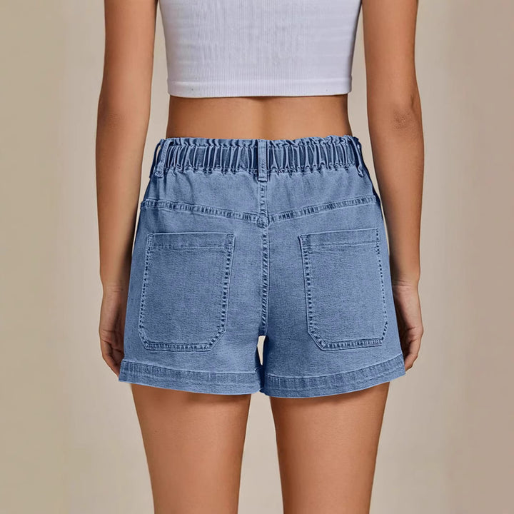 Women comfortable denim shorts with elastic waistband and practical pockets Lisslune