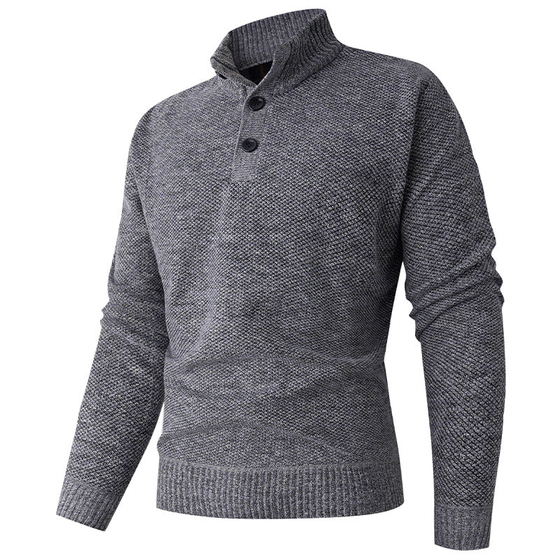 Men's knitted sweater with modern stand-up collar and decorative button details Lisslune