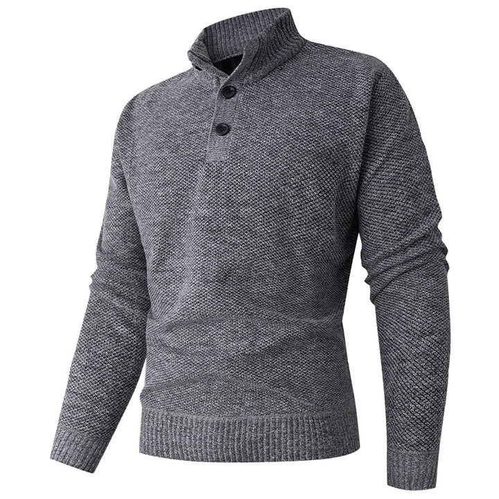 Men's knitted sweater with modern stand-up collar and decorative button details Lisslune