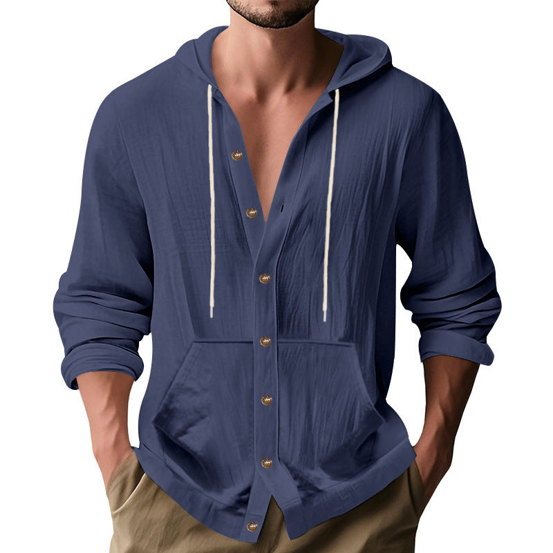 Men's hooded shirt with button placket and practical pockets Lisslune