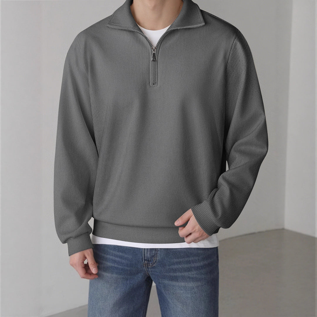 Men's Sports Sweater with Zipper and Textured Design Lisslune