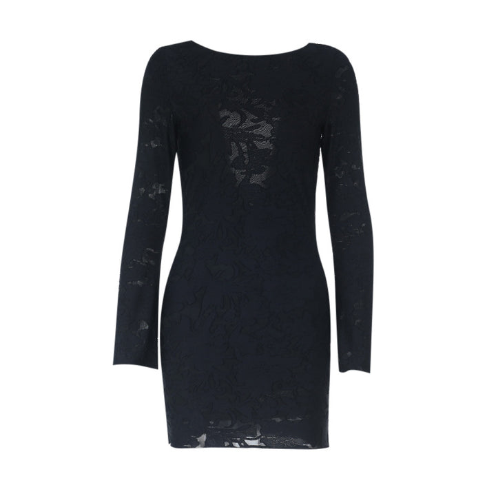 Women’s lace mini dress with deep back neckline and sophisticated sleeves Lune London