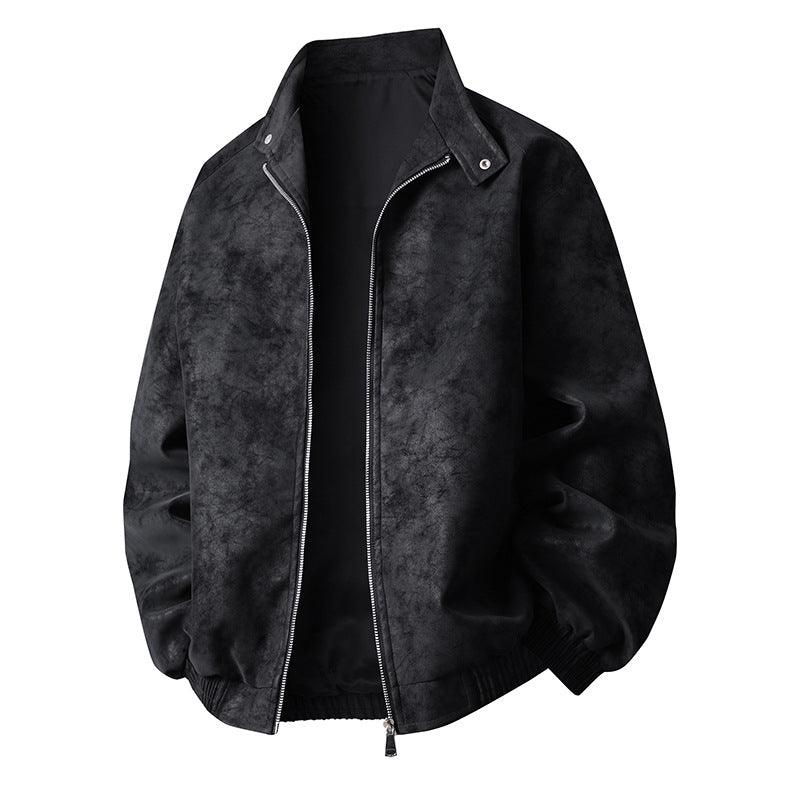 Men's stylish synthetic leather jacket in a modern design with elastic cuffs Lisslune