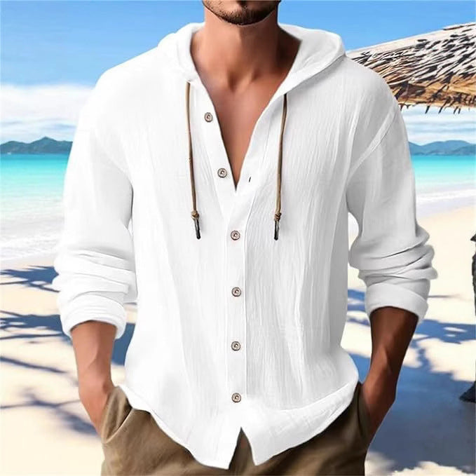 Men's leisure shirt with hood and button placket Lisslune