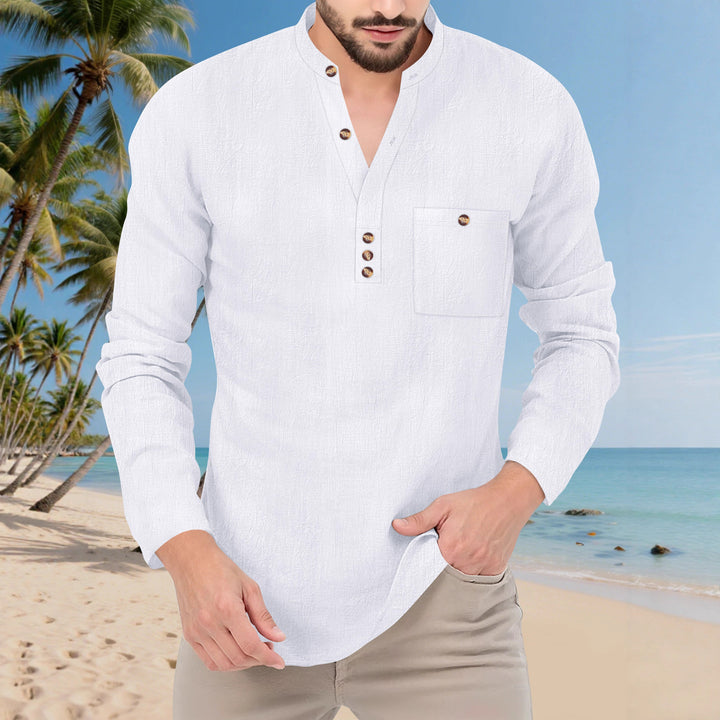 Men's Long Sleeve Shirt with Button Placket and Practical Chest Pocket Lisslune