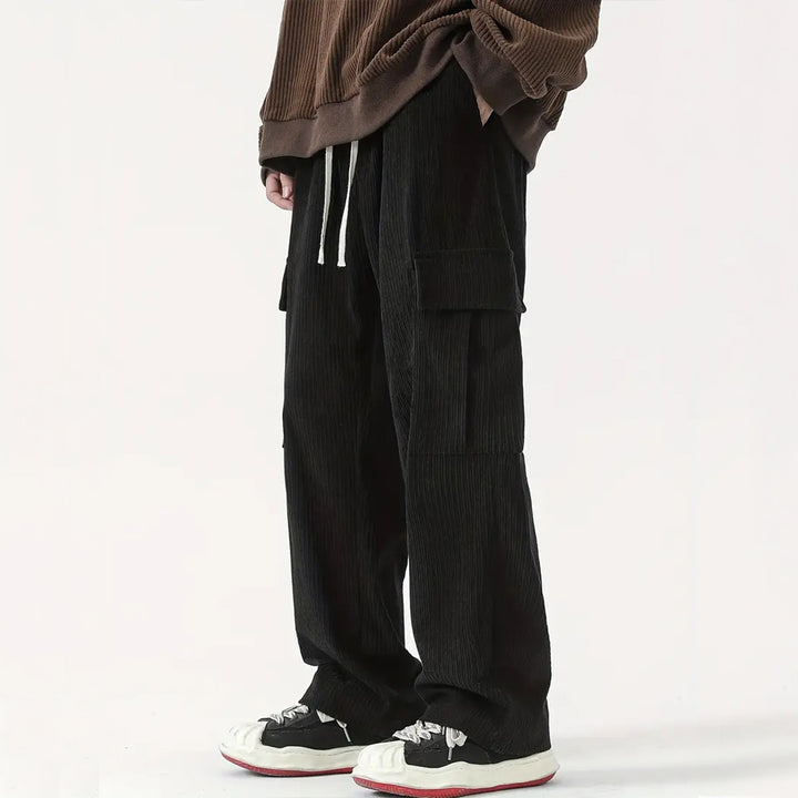 Men's Casual Cargo Pants with Side Pockets and Elastic Waistband Lisslune