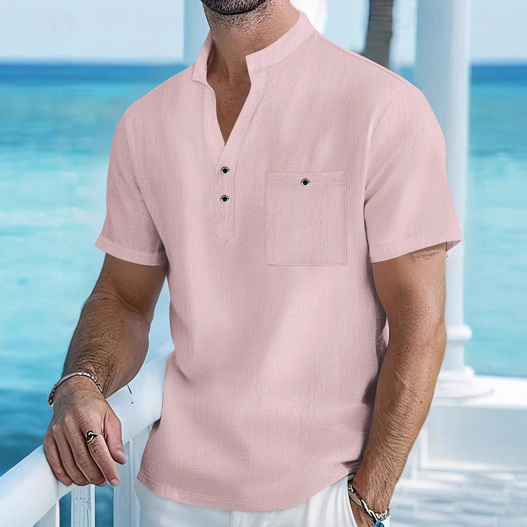 Men's short-sleeve shirt with stylish Henley neckline and chest pocket Lisslune