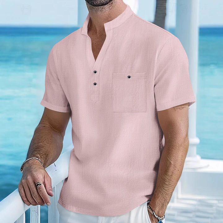 Men's short-sleeve shirt with stylish Henley neckline and chest pocket Lisslune