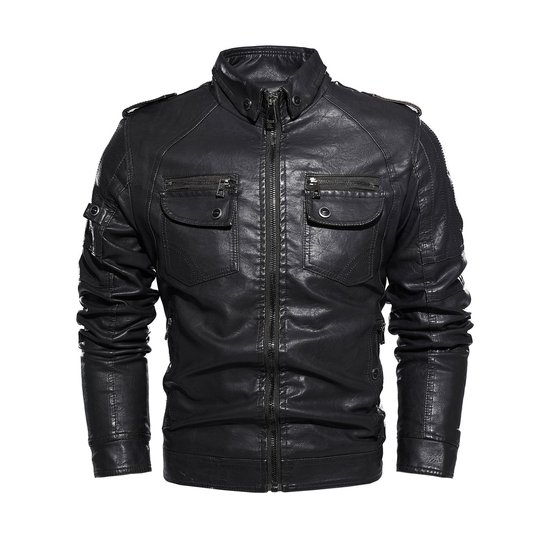 Men's Casual Leather Jacket with Numerous Pockets Lisslune