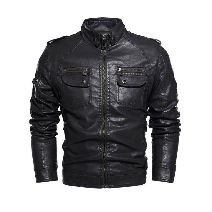 Men's Casual Leather Jacket with Numerous Pockets Lisslune