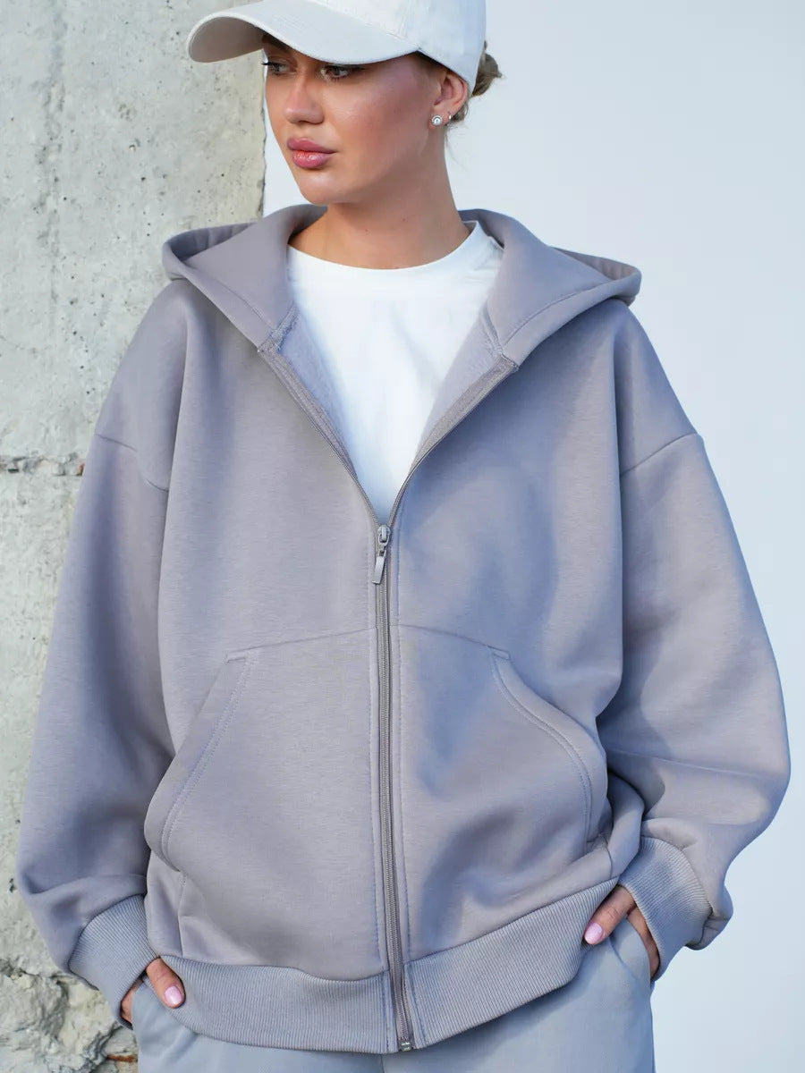 Women's Oversized Hooded Jacket with Zipper and Large Pockets Lisslune