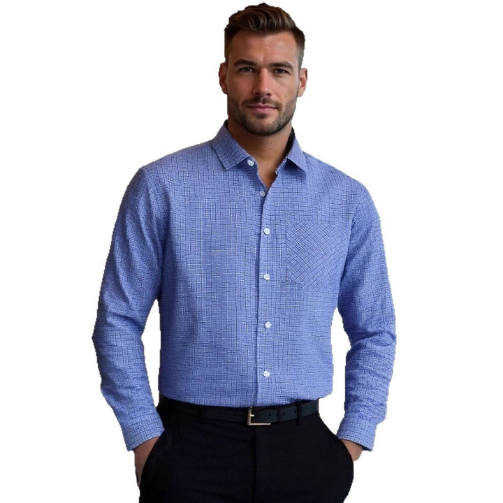 Men's long-sleeve shirt with modern check pattern and breast pocket Lisslune
