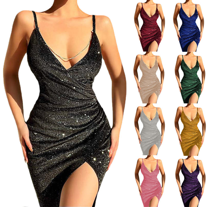 Damen Glamouröses Wickelkleid mit seitlichem Schlitz und funkelnden Details Lisslune