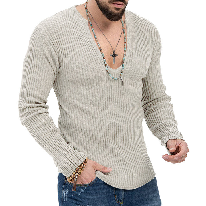 Men's long sleeve shirt with textured V-neck and ribbed design Lisslune