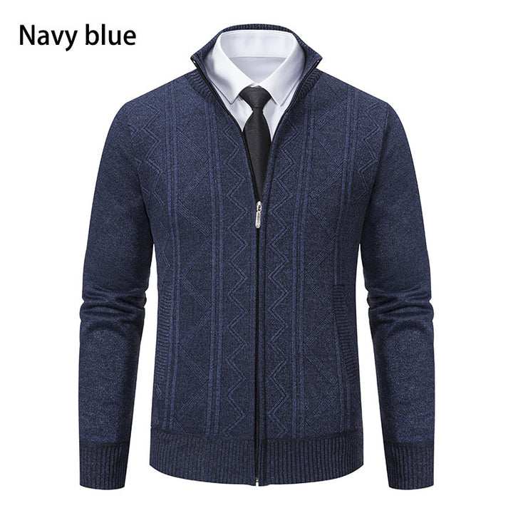 Men's stylish cardigan with textured cable design and high stand-up collar Lisslune