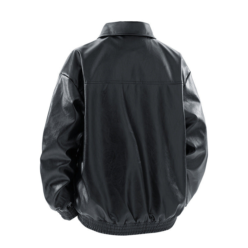 Men's casual synthetic leather jacket with elastic waistband Lisslune