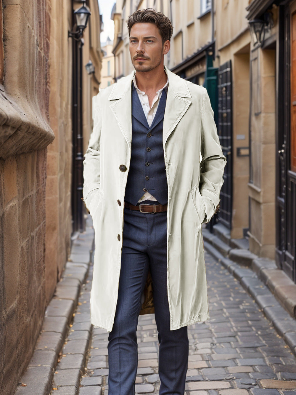 Men's elegant trench coat made of high-quality fabric with practical pockets Lisslune