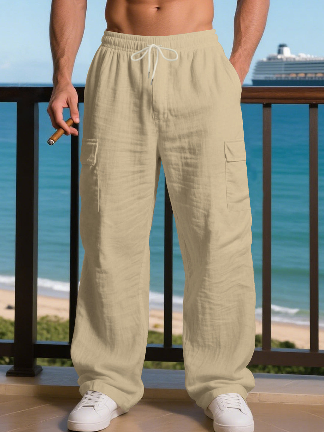 Men's relaxed cargo pants with elastic waistband and practical side pockets Lisslune