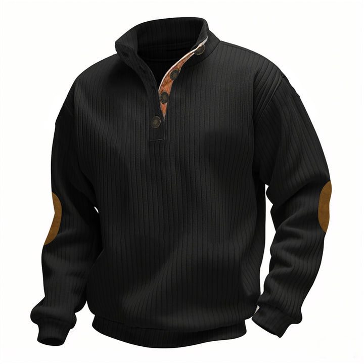 Men's casual knitted sweater with collar and fashionable elbow patches Lisslune