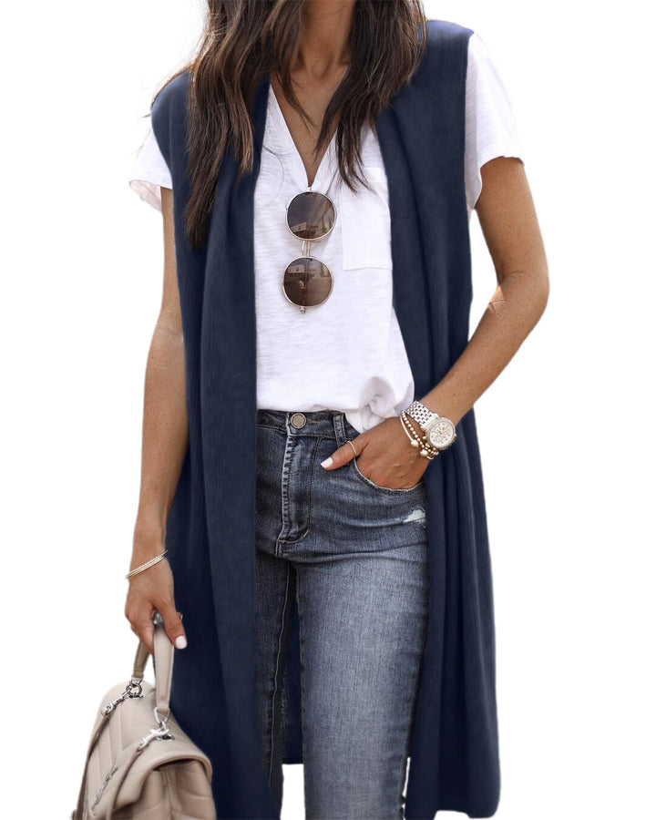 Ladies' Elegant Long Knit Vest in Casual Style