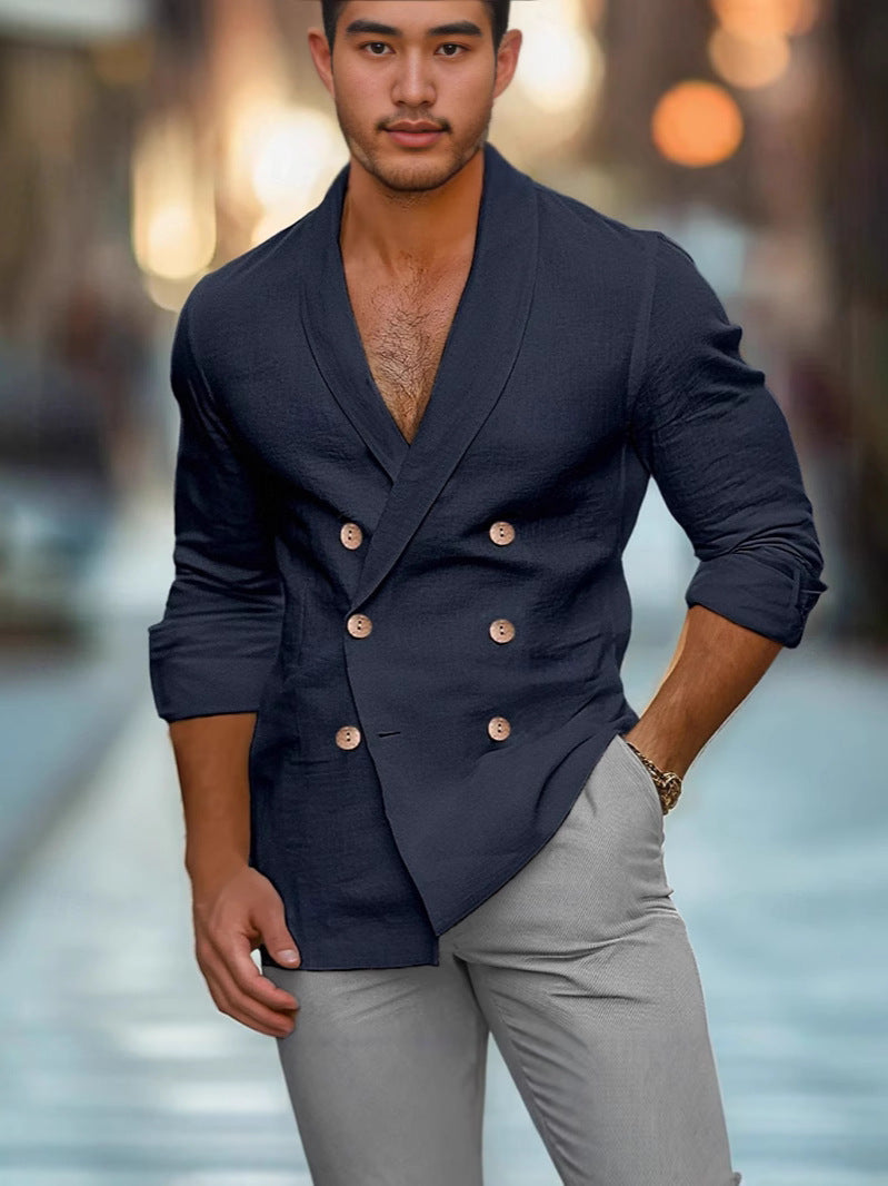 Men's elegant linen blazer with double button placket Lisslune