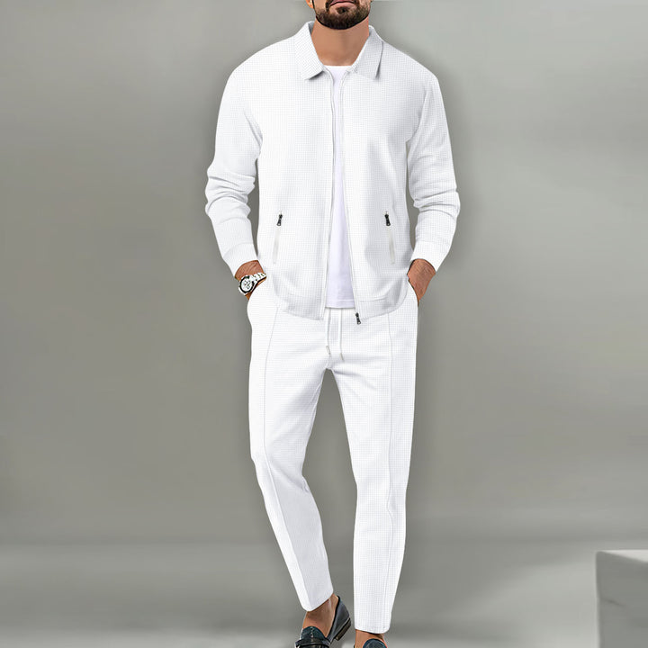 Men's stylish jogging set with woven pattern and practical zipper Lisslune
