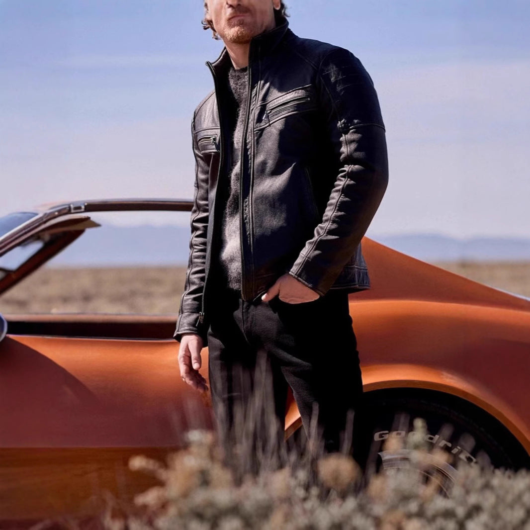 Men's biker jacket with functional pockets and unique quilting Lisslune