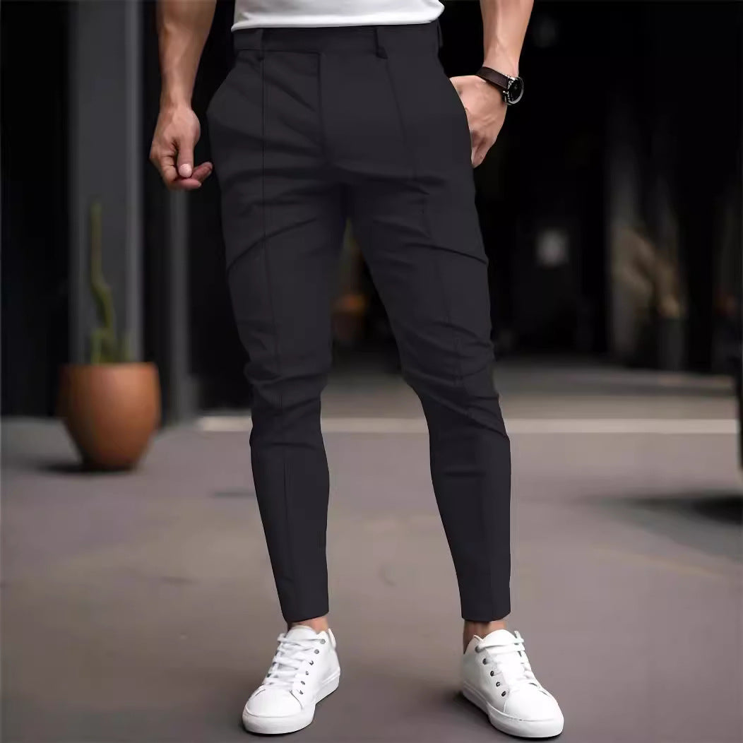 Men's stylish slim-fit chinos with elastic waistband and versatile pockets Lisslune