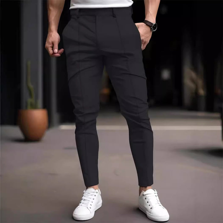 Men's stylish slim-fit chinos with elastic waistband and versatile pockets Lisslune