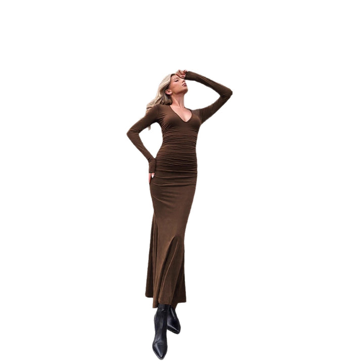 Damen elegantes Midi-Kleid aus hochwertigem Velours Lisslune